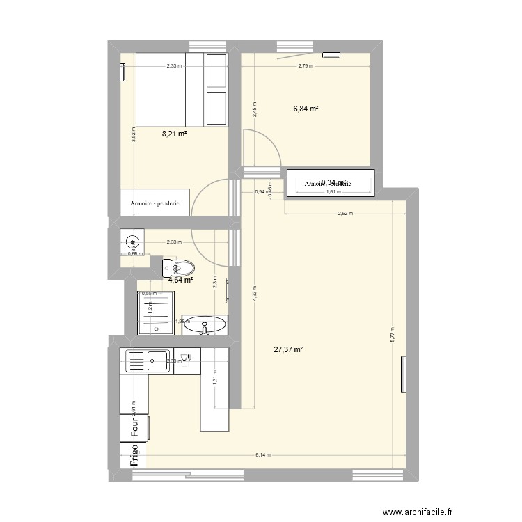 Appart Roubaix. Plan de 5 pièces et 47 m2