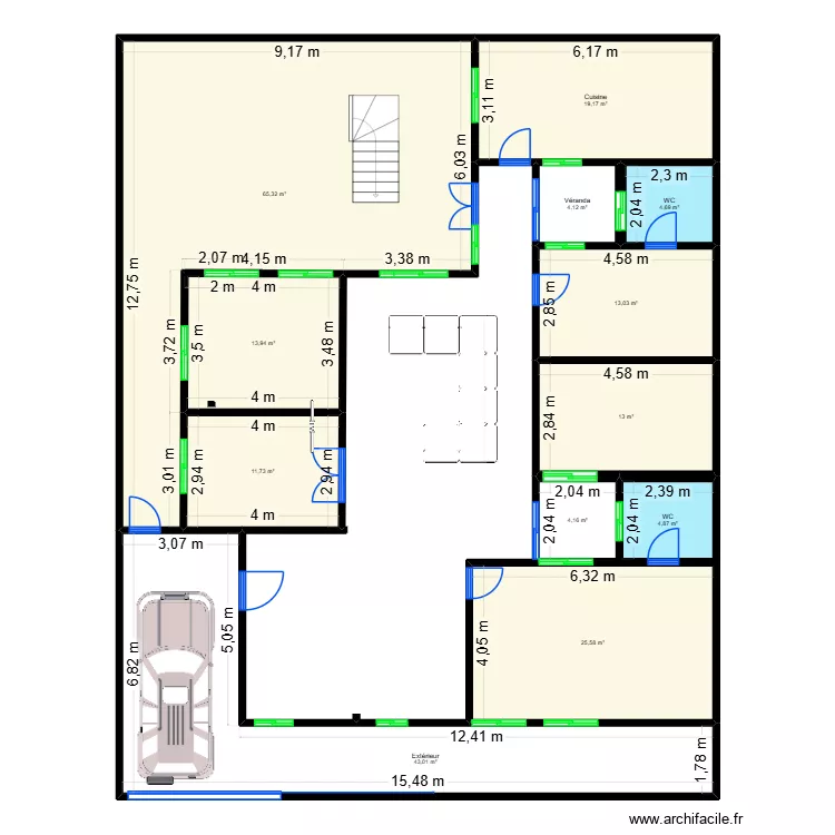Saint Louis 300 m -Escalier - V6. Plan de 12  et 223 m²