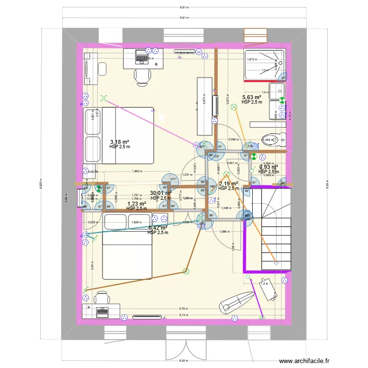 etage_v14 WC dans SdB SANS ELEC pour ACB. Plan de 7 et 90 m² etage_v14 WC dans SdB SANS ELEC pour ACB. Plan de 7 et 90 m²