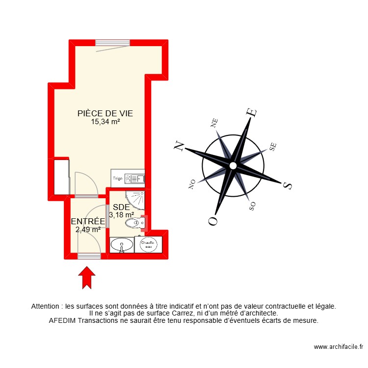 BI 28735. Plan de 4 pièces et 22 m2