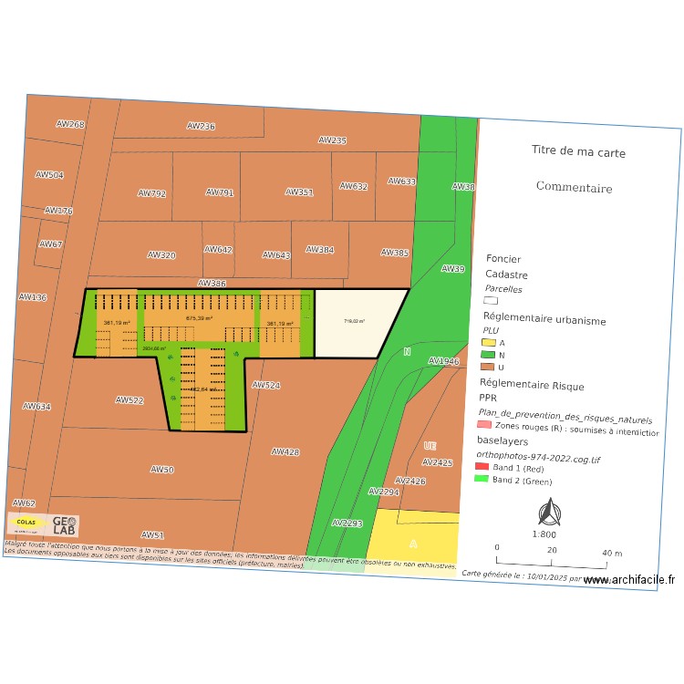 RIVIERE DES PLUIES - FONTAINE . Plan de 2 pièces et -641 m2
