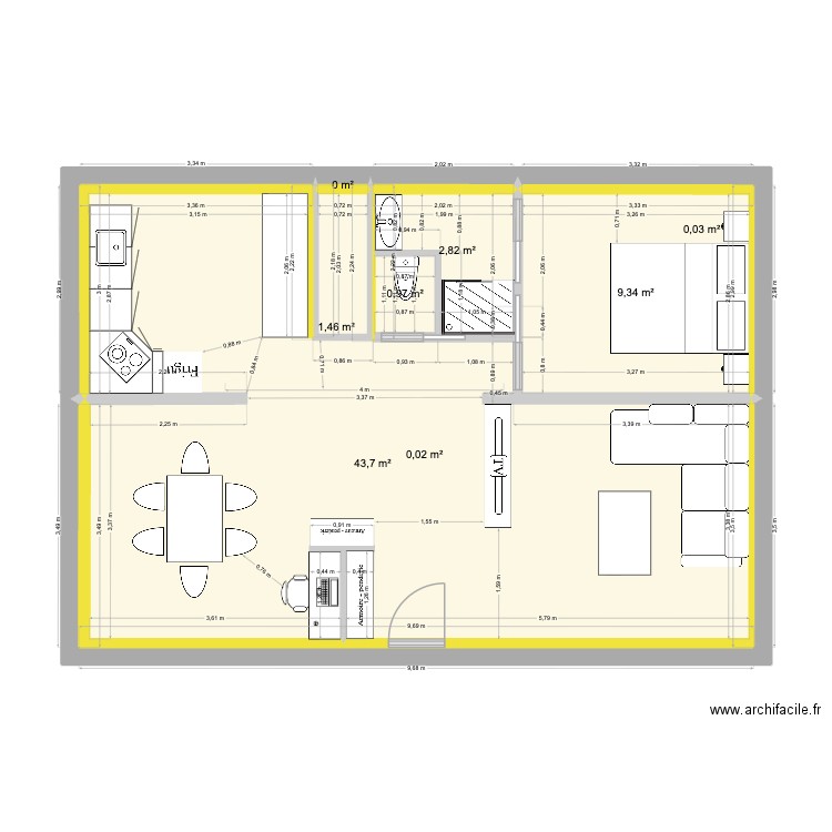 Maison Plage Base Bis Jan26. Plan de 8 pièces et 58 m2
