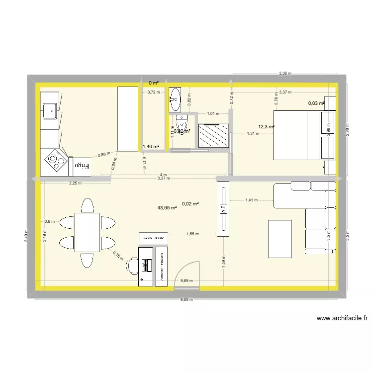 Maison Plage Base Bis Jan26. Plan de 7  et 58 m²