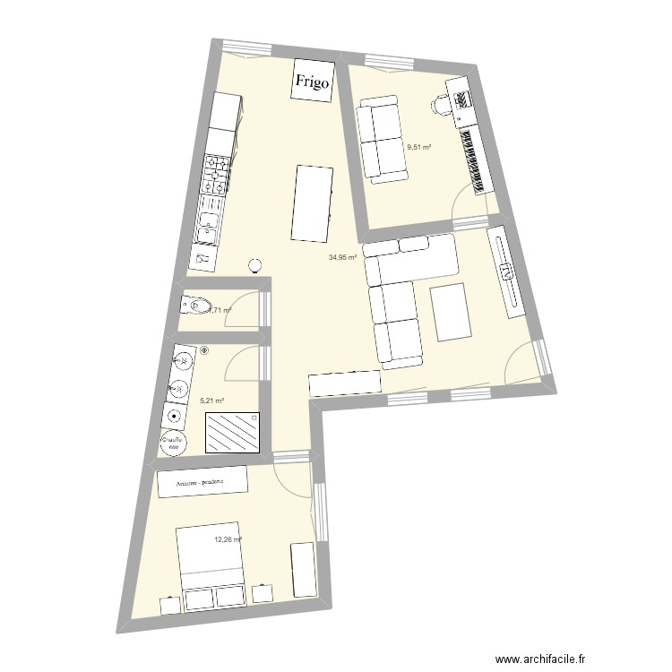 Sain Bel 2 bis. Plan de 5 pièces et 64 m2