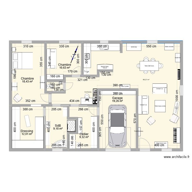 Transformation local commercial. Plan de 8 pièces et 150 m2