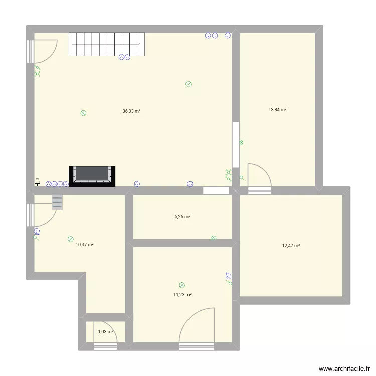 Sch&eacute;ma electrique Rez-de-chauss&eacute;e. Plan de 7 Pièces et 90 m²