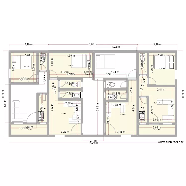 plan de distribution &agrave; ndiengso. Plan de 13  et 86 m²