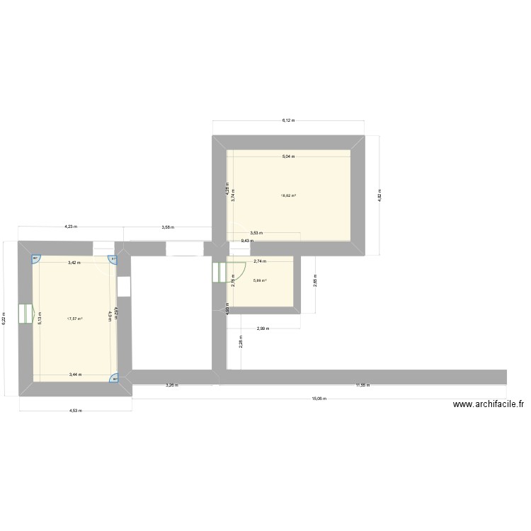 amelia. Plan de 3 pièces et 42 m2