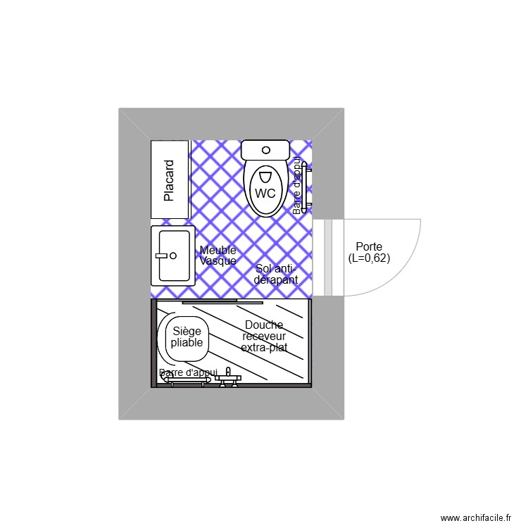 SDB R+1 MEKAIL. Plan de 1 pièce et 3 m2