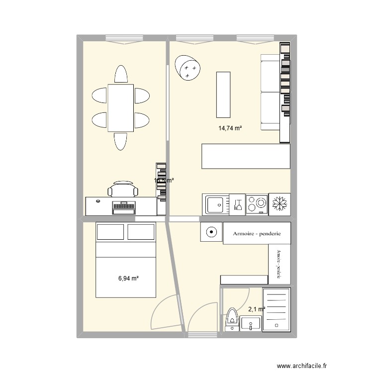 Mathieu et Anicia v4. Plan de 4 pièces et 40 m2