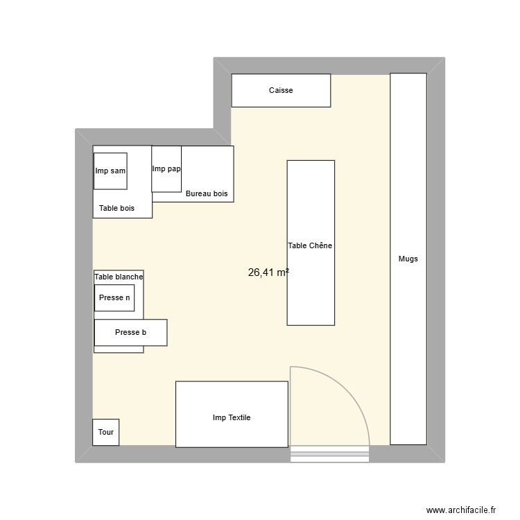 Atelier textile. Plan de 1 pièce et 26 m2