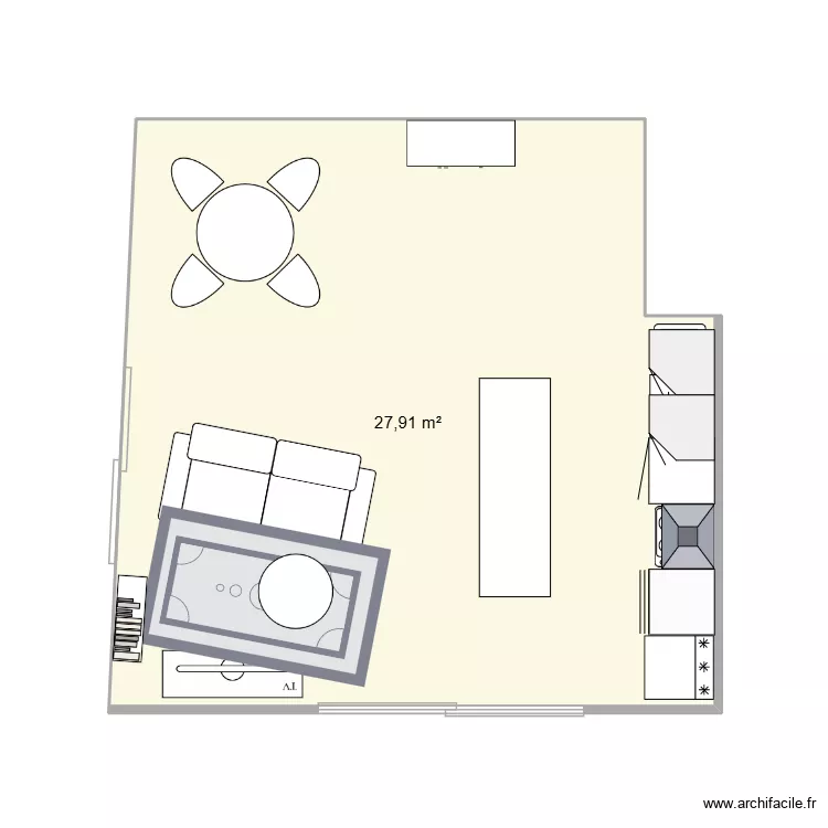 Piece de vie. Plan de 1  et 28 m²