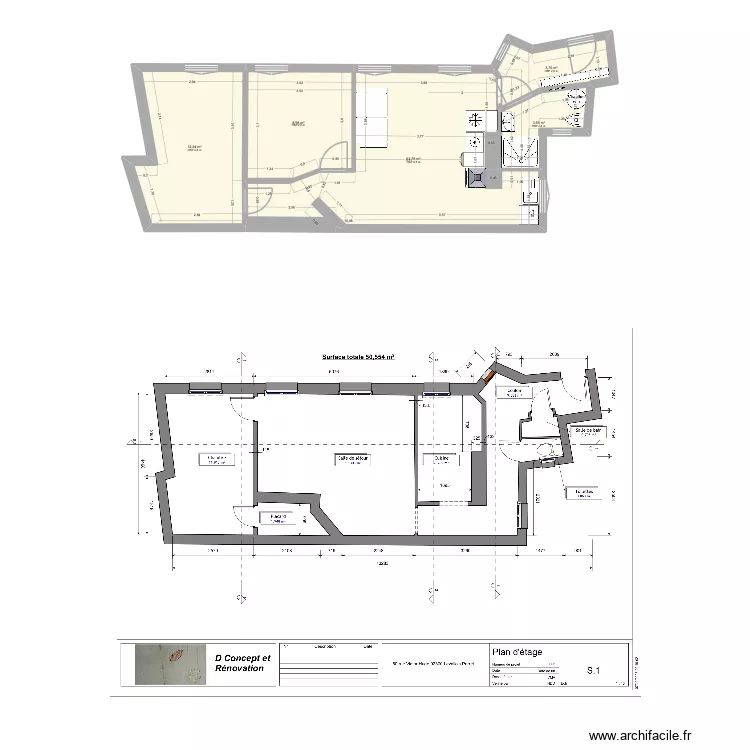 plan nha_v5. Plan de 5 pièces et 51 m²