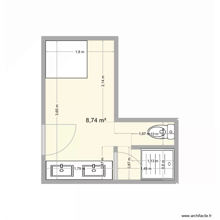 Sdb Christophe. Plan de 1  et 9 m²