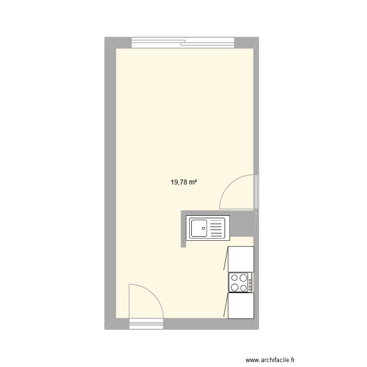 cres. Plan de 1 pièce et 20 m2