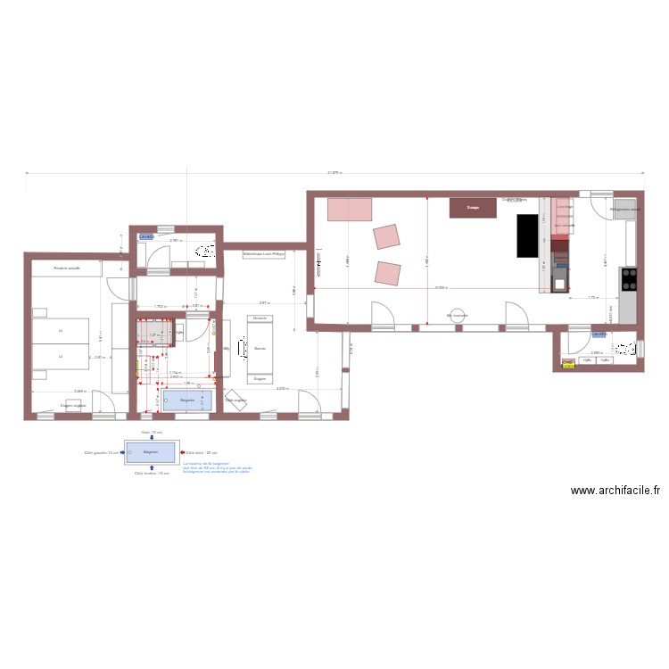  Salle de bains cotée. Plan de 7 pièces et 111 m2