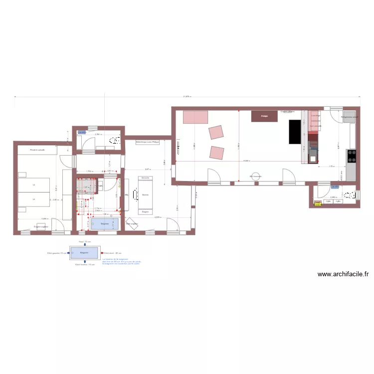 Salle de bains cotée. Plan de Salle de bains cotée. Plan de