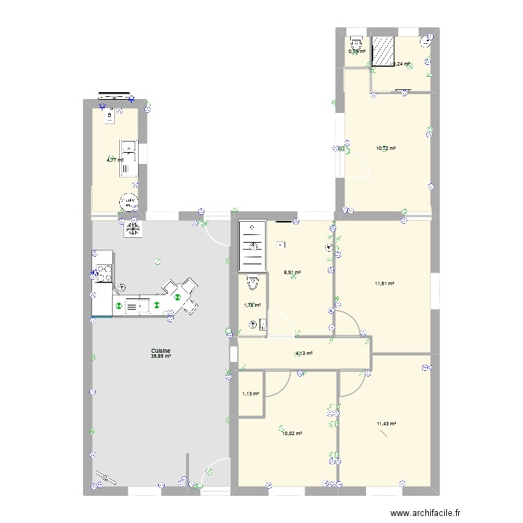 cogn5. Plan de 12 pièces et 105 m2