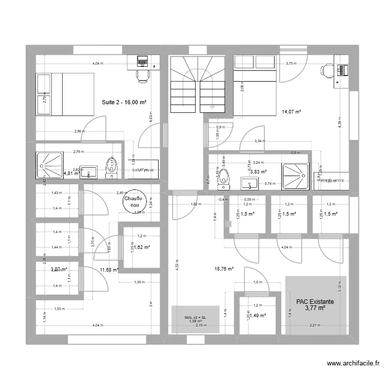 R-1. Plan de 12  et 77 m²