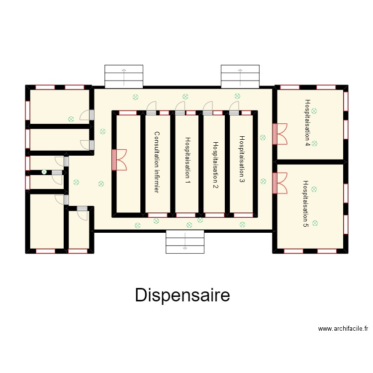 circuit lumiere dispensaire BOPA. Plan de 14 pièces et 74 m2