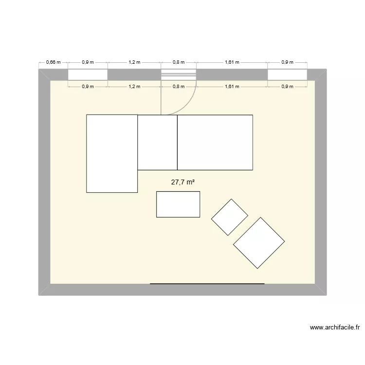 Salon rdc bas. Plan de 1 et 28 m² Salon rdc bas. Plan de 1 et 28 m²