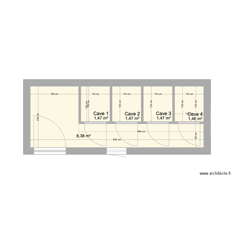 Caves. Plan de 5 pièces et 14 m2