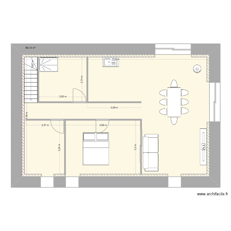 maison 2. Plan de 1 pièce et 86 m2