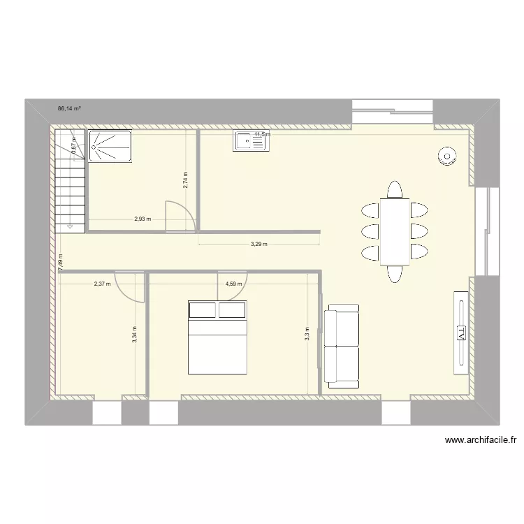 maison 2. Plan de 1  et 86 m²