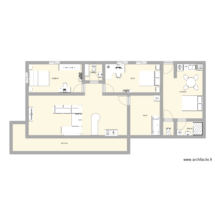 Licda. Plan de 7 pièces et 95 m2