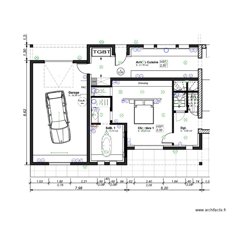 électricité chambre1+AC. Plan de 0 pièce et 0 m2