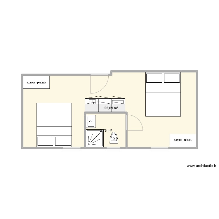 Jorky 2. Plan de 2 pièces et 25 m2