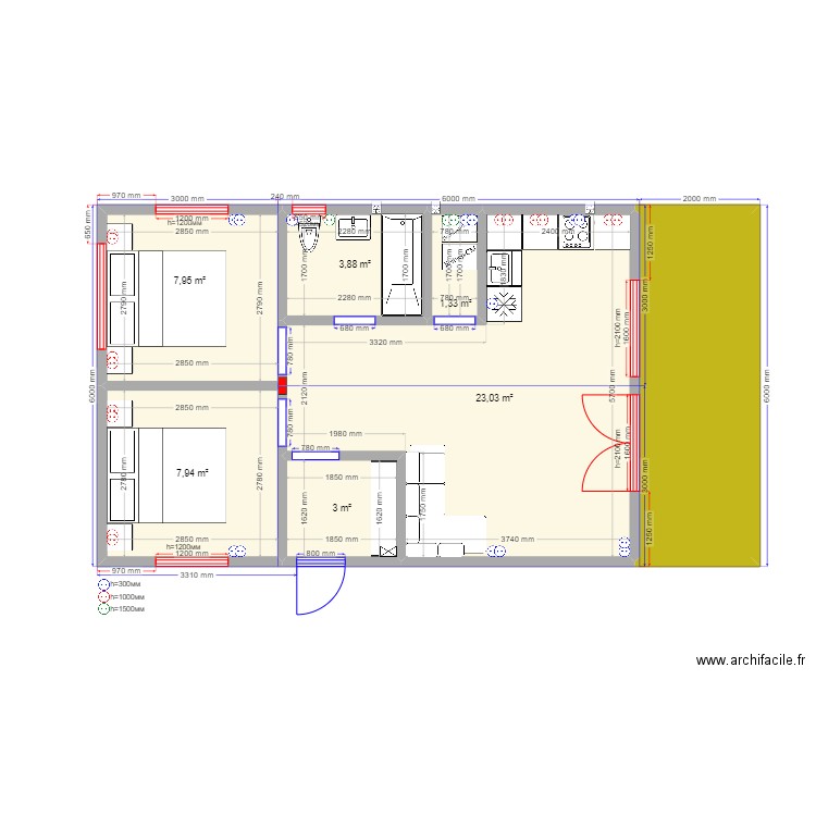 54 Сова эл. Plan de 7 pièces et 58 m2