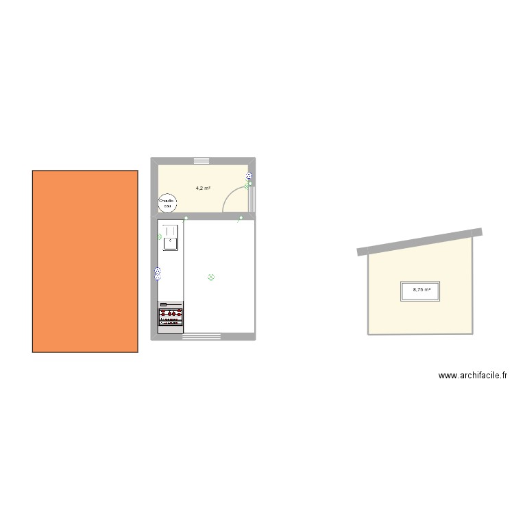 abris piscine. Plan de 2 pièces et 13 m2