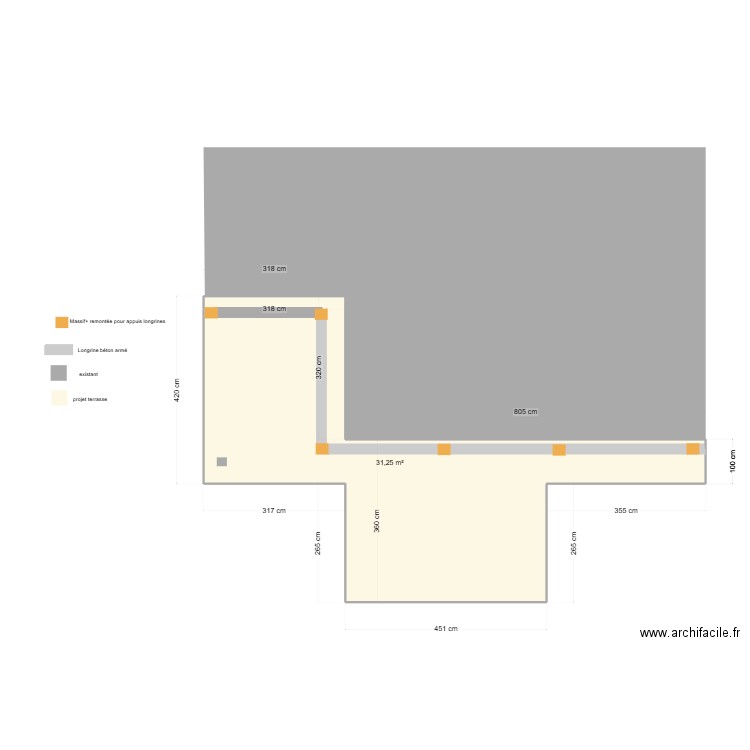Terrasse TASTARD. Plan de 1 pièce et 31 m2