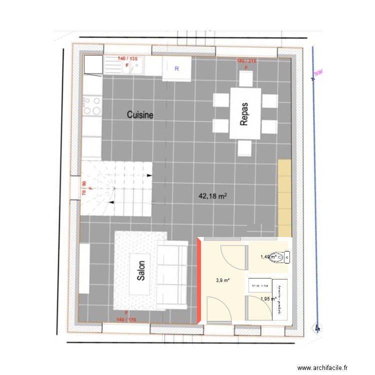 FB_2bas. Plan de 3 pièces et 7 m2