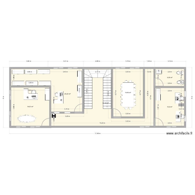 ETAGE. Plan de 6 pièces et 93 m2