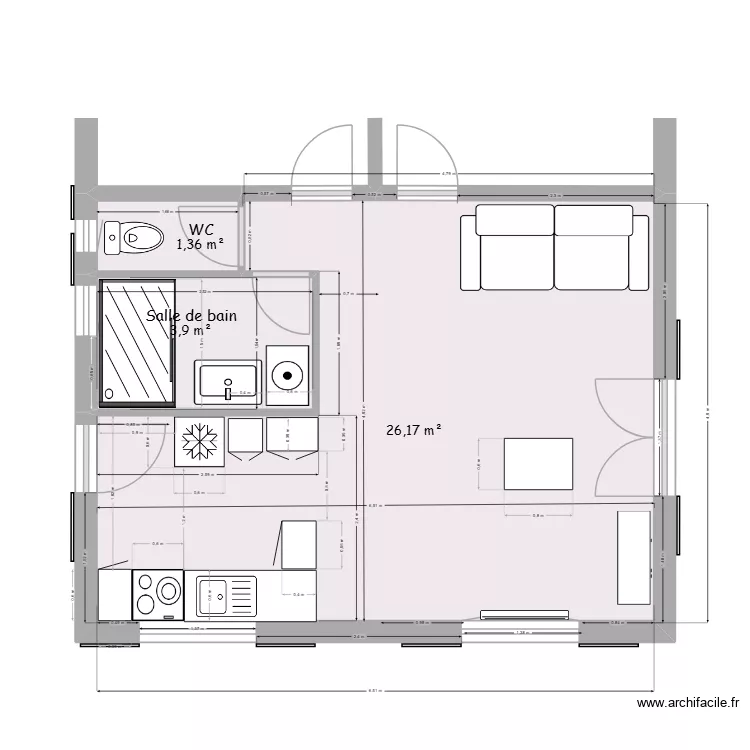 cuisine4. Plan de 3  et 31 m²