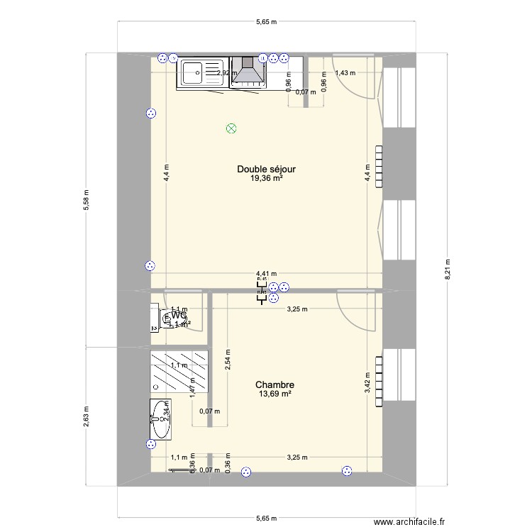 Tourasse 3. Plan de 3 pièces et 34 m2