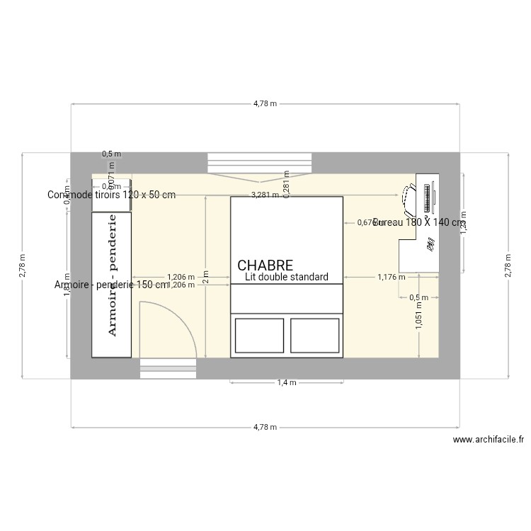 Cha,bre. Plan de 1 pièce et 10 m2