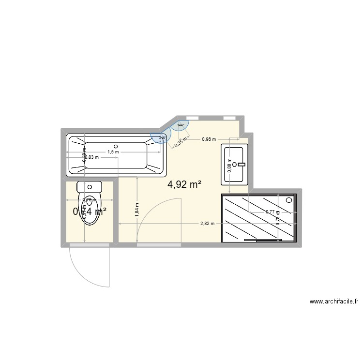 Rénovation plan SDB V2. Plan de 2 pièces et 6 m2