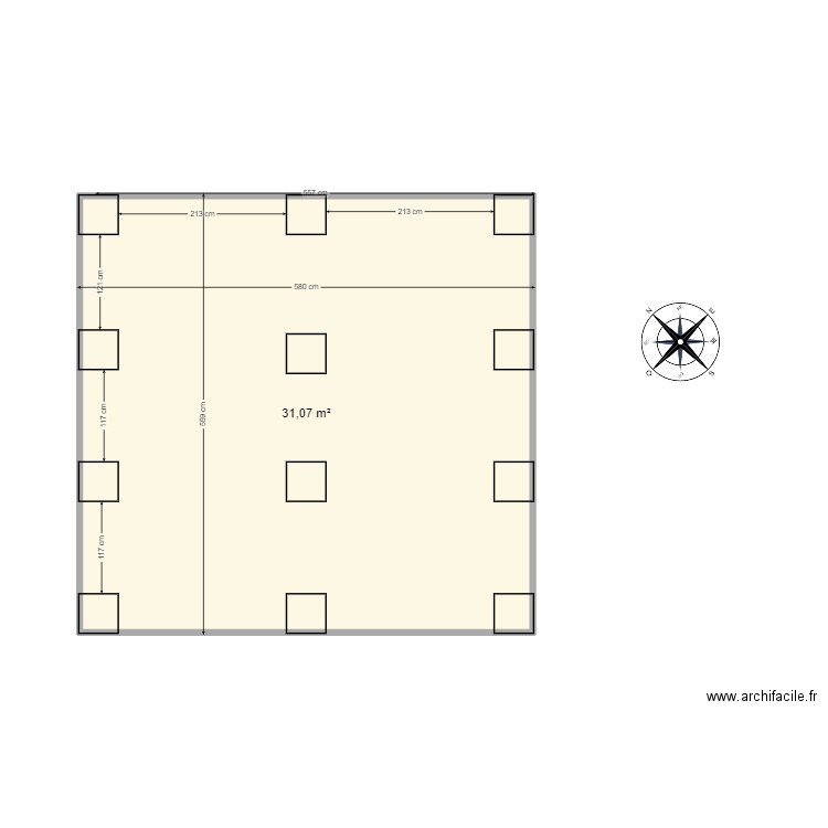 plancher. Plan de 1 pièce et 31 m2