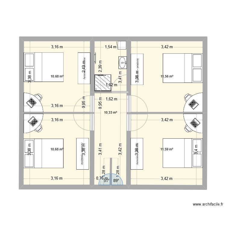 R+1 COLOC. Plan de 5 pièces et 55 m2