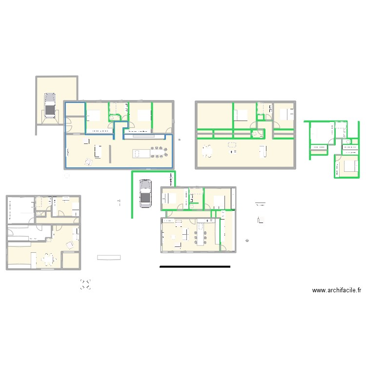 losange. Plan de 40 pièces et 458 m2