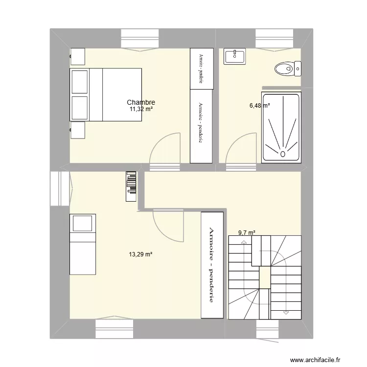 saint martin 2.solairua vElsa. Plan de 4  et 41 m²