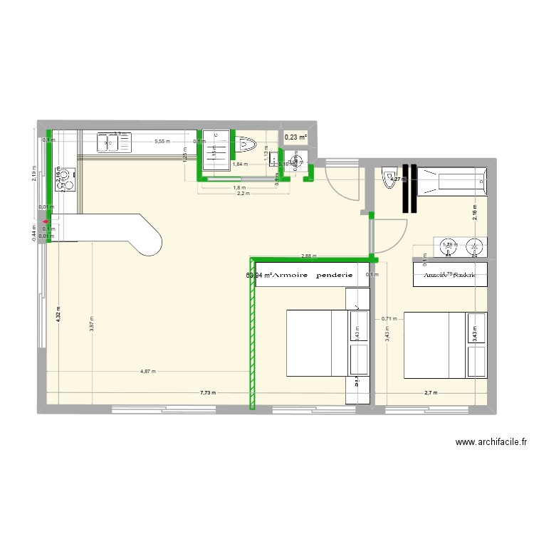 IMMEUBLE RUSSE PLAN 5. Plan de 2 pièces et 64 m2
