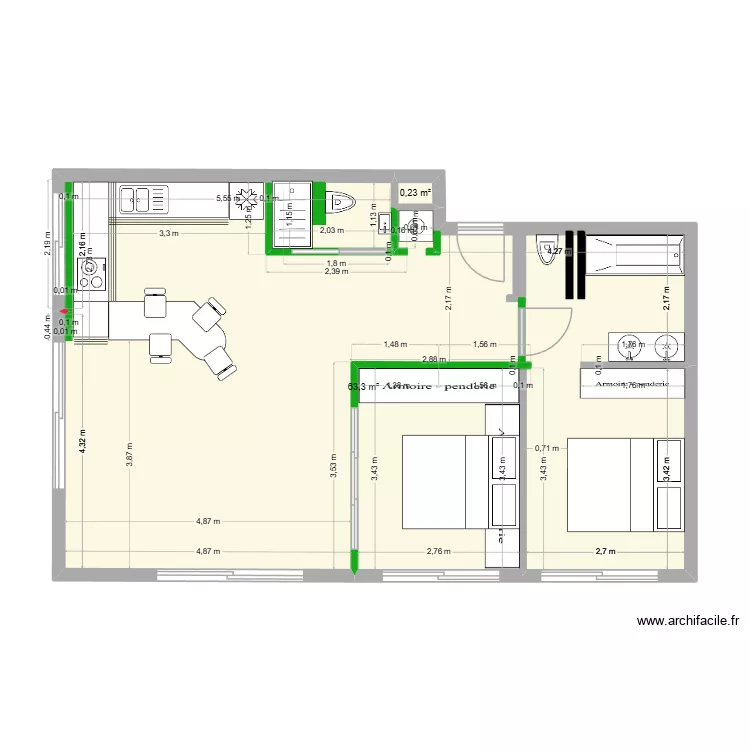 IMMEUBLE RUSSE PLAN 5. Plan de 2 pièces et 64 m²