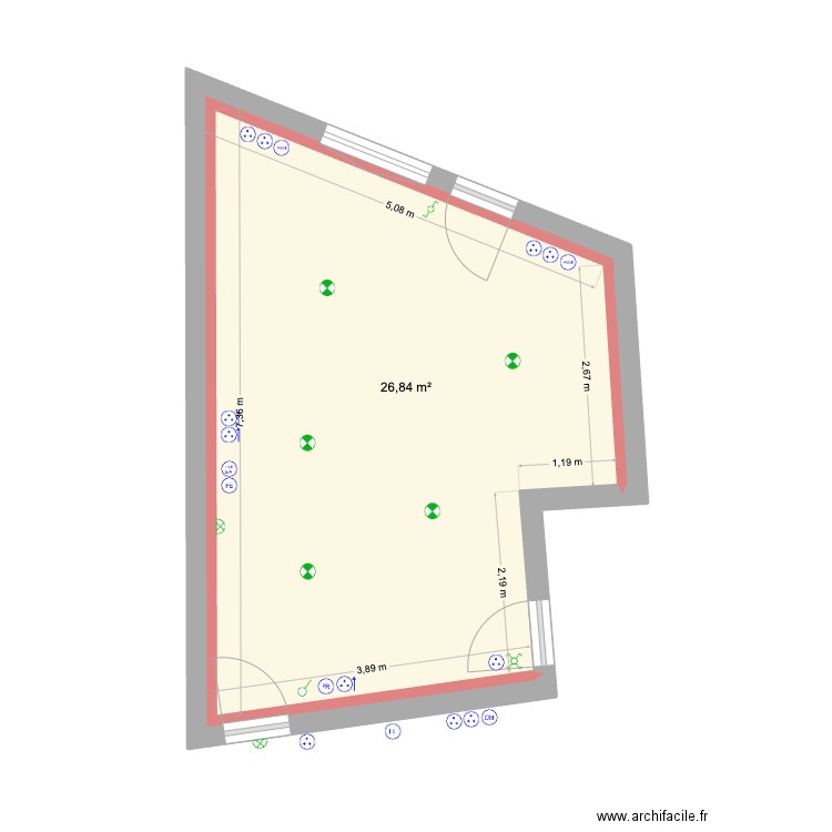 RDC grande loc électricité. Plan de 2 pièces et 27 m2