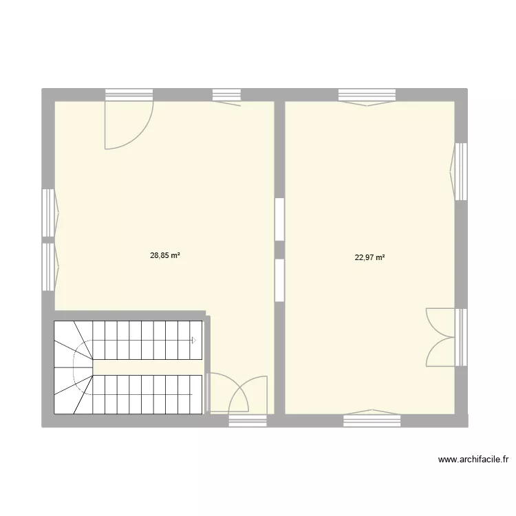 RdC Maison vide. Plan de 2  et 52 m²