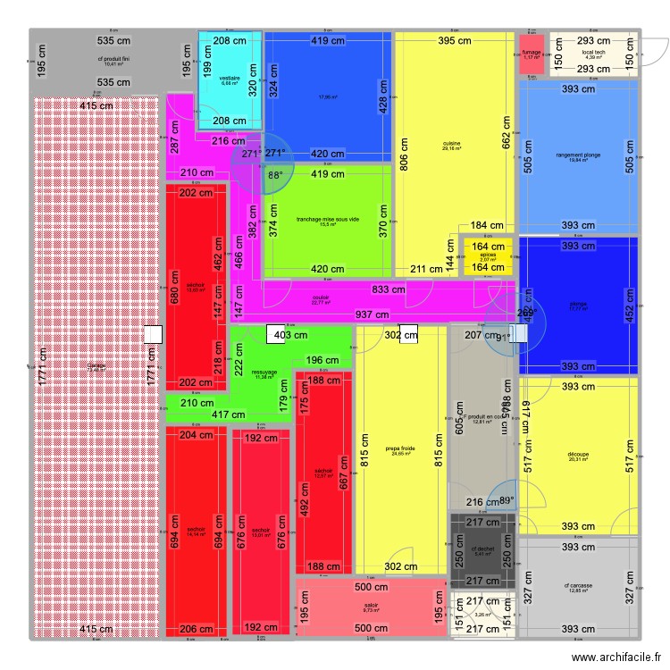 labo viande. Plan de 24 pièces et 375 m2