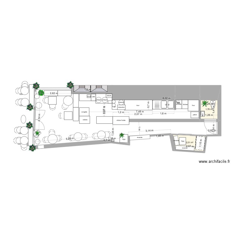 nouvelle biscuiterie. Plan de 2 pièces et 4 m2